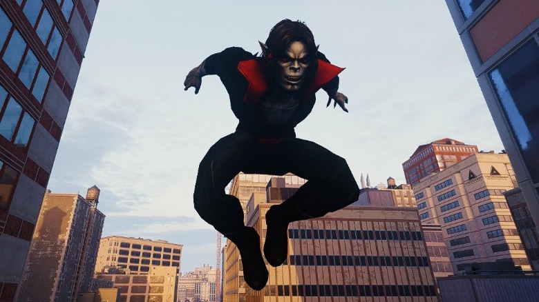 Morbius leaping through the air