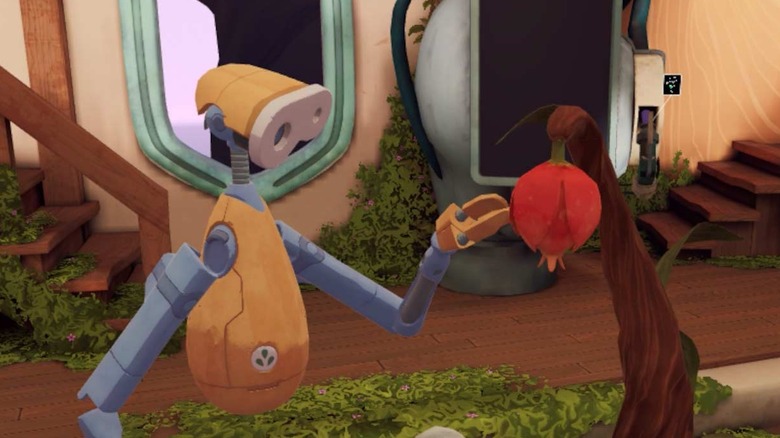 The Last Clockwinder robot picking fruit
