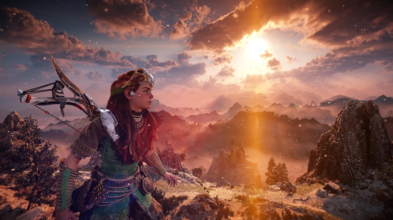 Horizon: Forbidden West's Aloy exploring snowy mountains