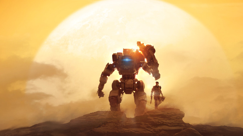 Titanfall 2 Titan and pilot sunset