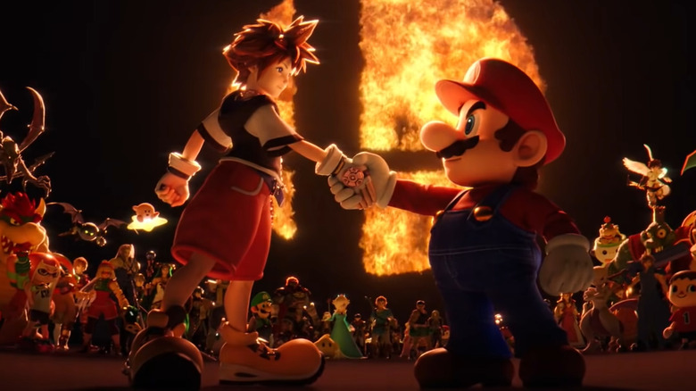 Sora and Mario shaking hands