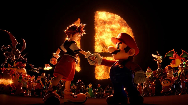 Super Mario Bros. Sora and Mario shaking hands