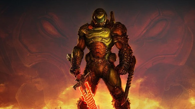 Doom Guy with flaming sword