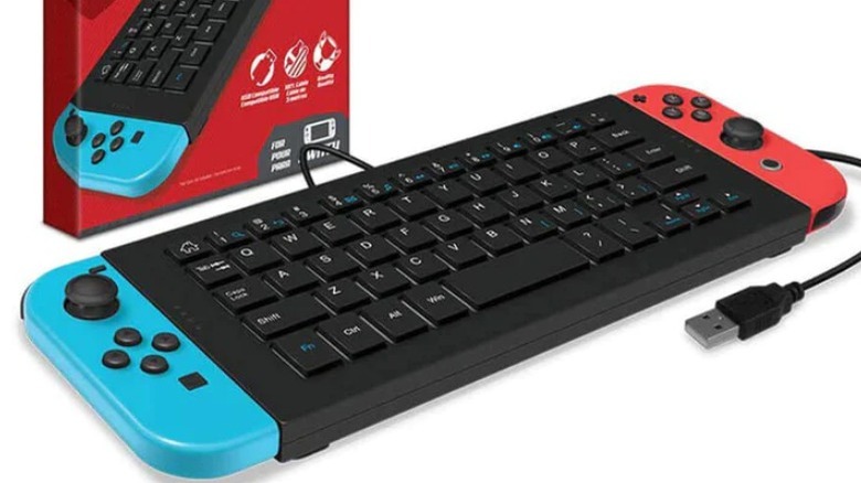 A keyboard attached to two Joy-Cons