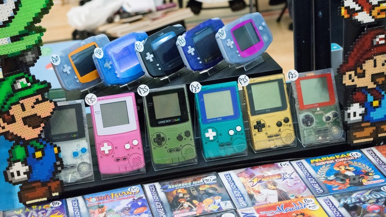 Game Boy consoles and games.