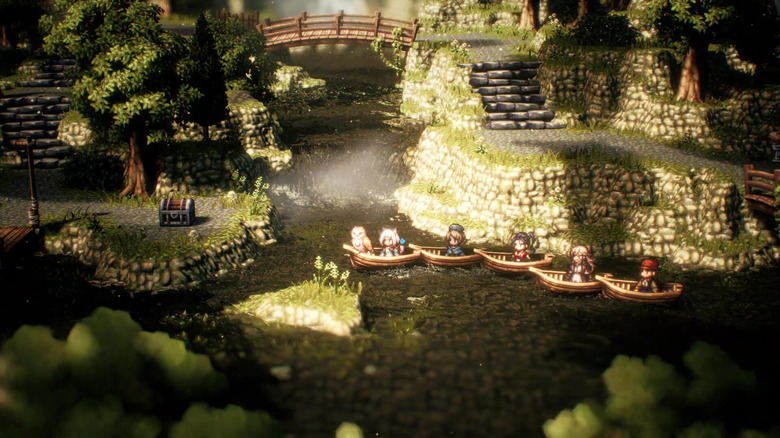 Octopath Travelers in boats
