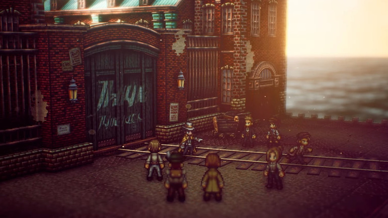 Octopath Traveler 2 characters in circle