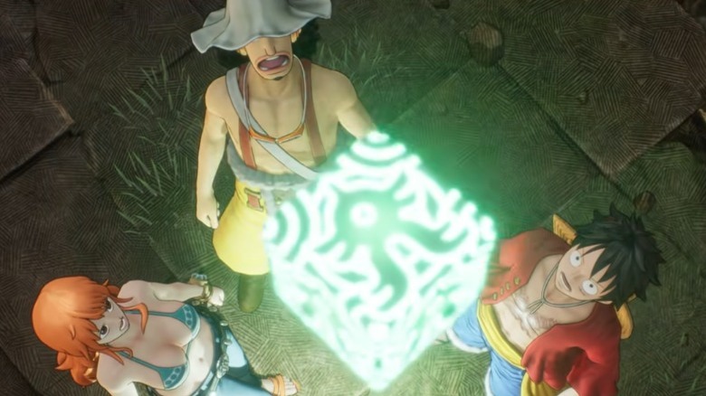 Straw hats looking at glowing cube