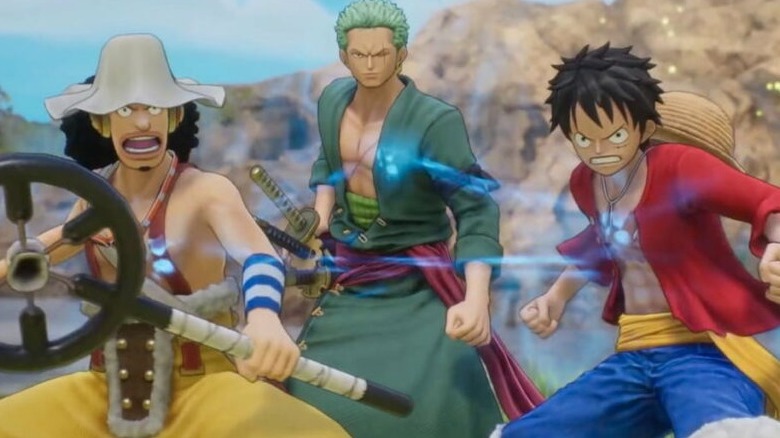 Luffy, Zoro, and Usopp ready to battle