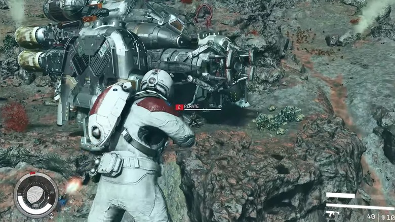 Character in spacesuit attacks pirate