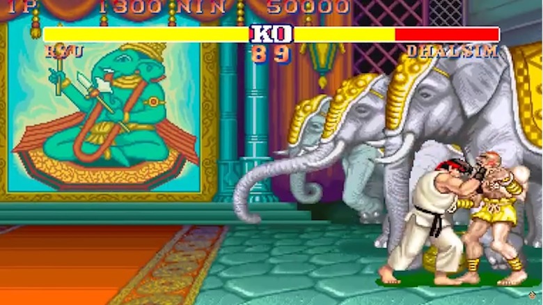 The daze mechanic in action in Street Fighter, where Dhalsim is grabbed by Ryu