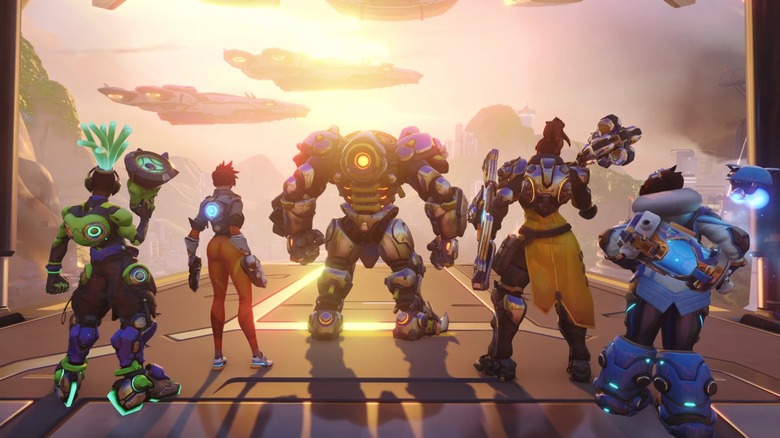 Overwatch 2 characters standing in a line