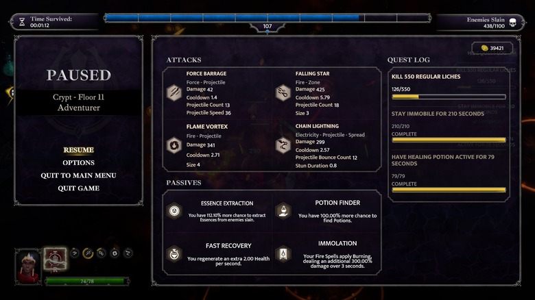 Gallowspire Survivors skill screen