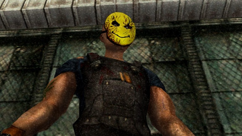 Manhunt character wearing a smiley mask