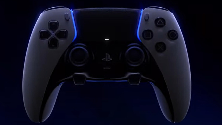 DualSense Edge controller against dark blue background