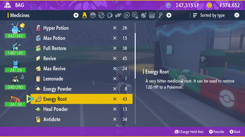 Scarlet and Violet item menu