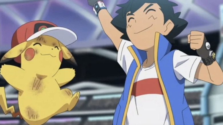 Ash and Pikachu celebrate