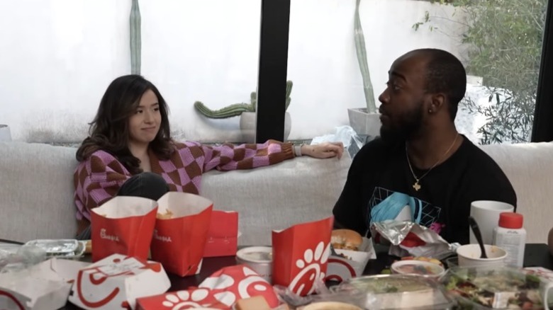 JiDion and Pokimane eating Chick-fil-A