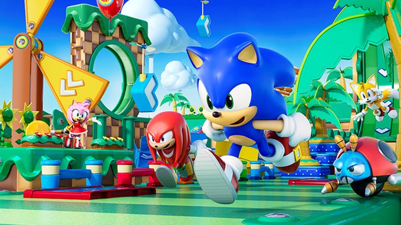 Sonic and friends run across a finish line