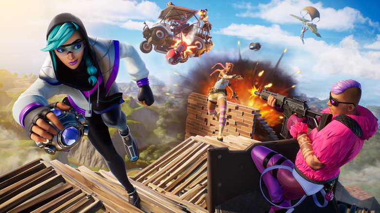 Players fighting in Fortnite with explosion in background