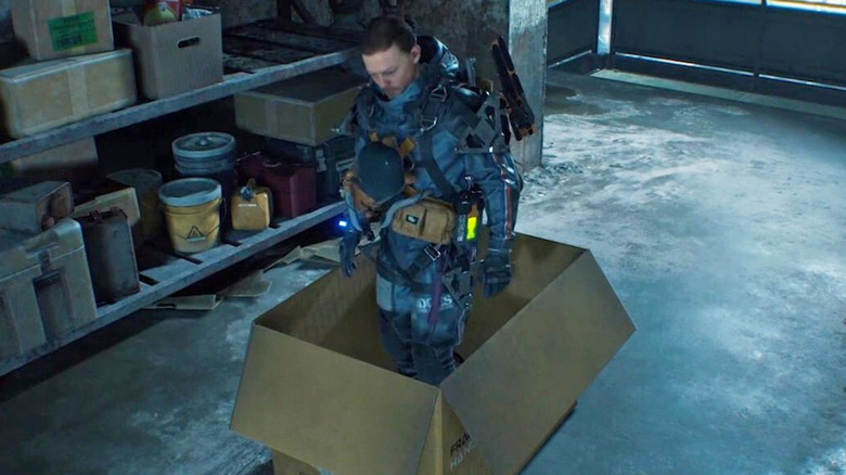 Death Stranding Sam standing in box