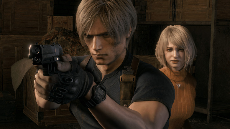 Leon protecting Ashley with handgun