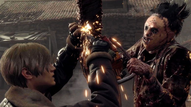 Leon fighting Leatherface