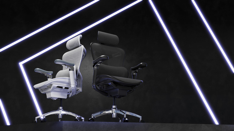 Black and white Doro C300 Series chairs back to back