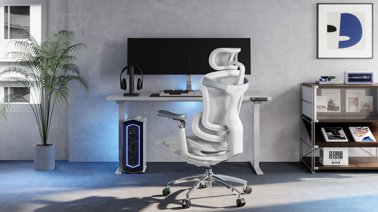 White Doro C300 Series chair in front of modern home office desk