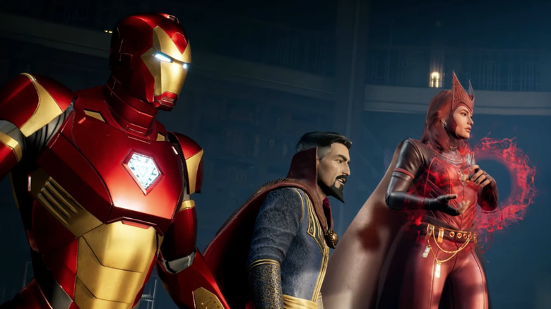 Iron Man, Doctor Strange, and Wanda protecting Sanctum