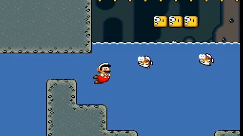 Mario underwater with Cheep Cheep