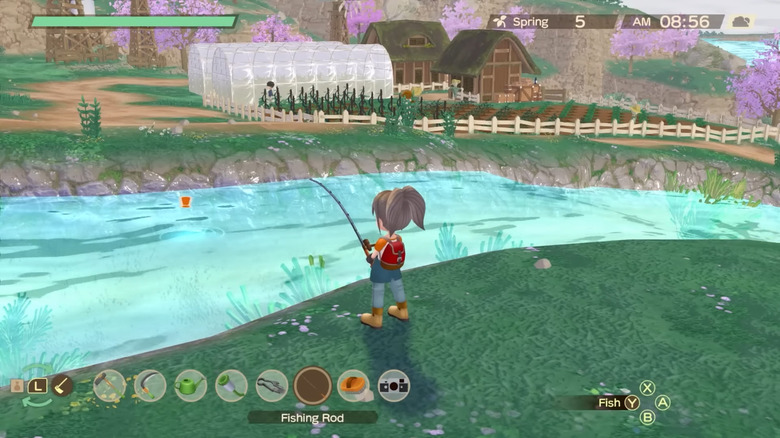 Female player character fishing