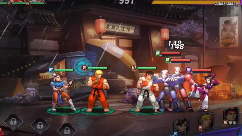 Chun-Li, Ken, and Ryu fighting opponents