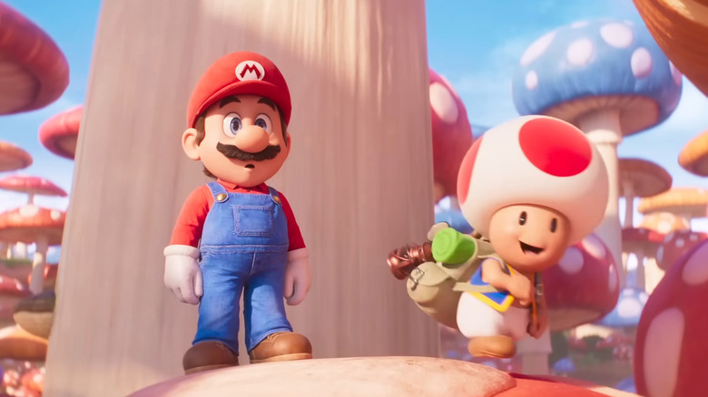 Mario in awe with smiling Toad