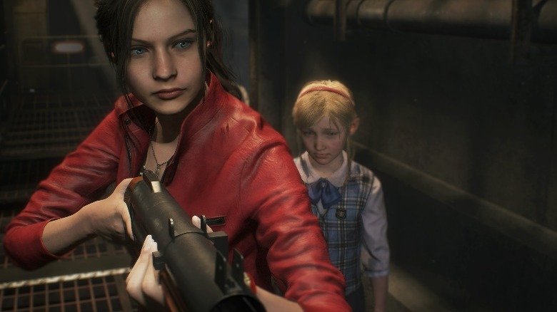 Resident Evil 2 Remake Claire and Sherry with gun