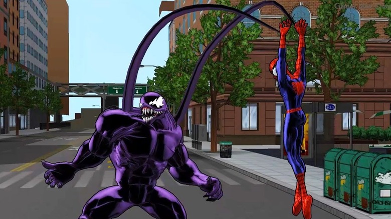 Venom lifts Spider-Man
