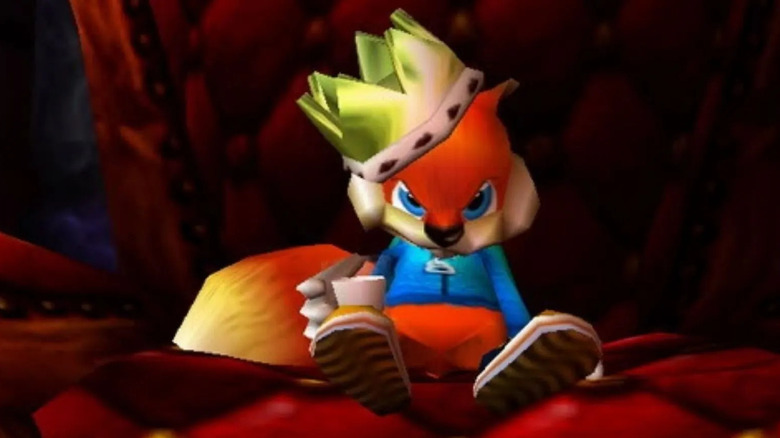 Conker on a thrown with a crown