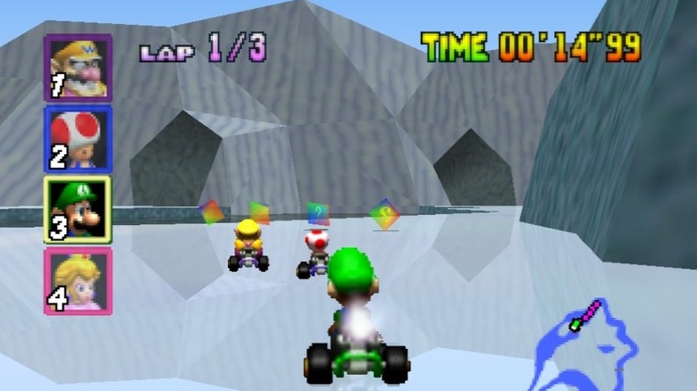 Luigi chases Toad and Wario