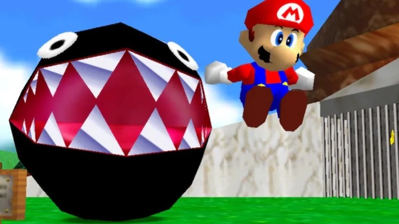 Chain chomp chasing mario