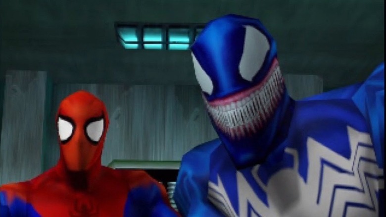 Venom grinning next to Spider-Man