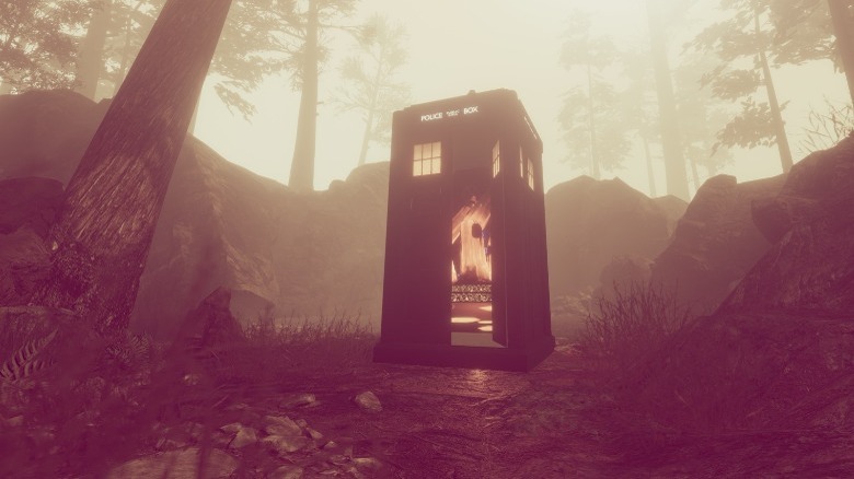 The TARDIS sitting in a forest