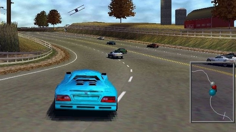 race with blue sports car