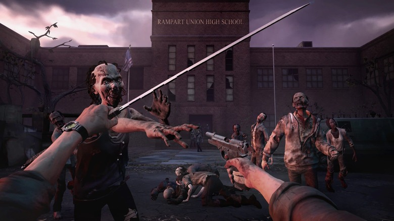Player fighting zombie horde