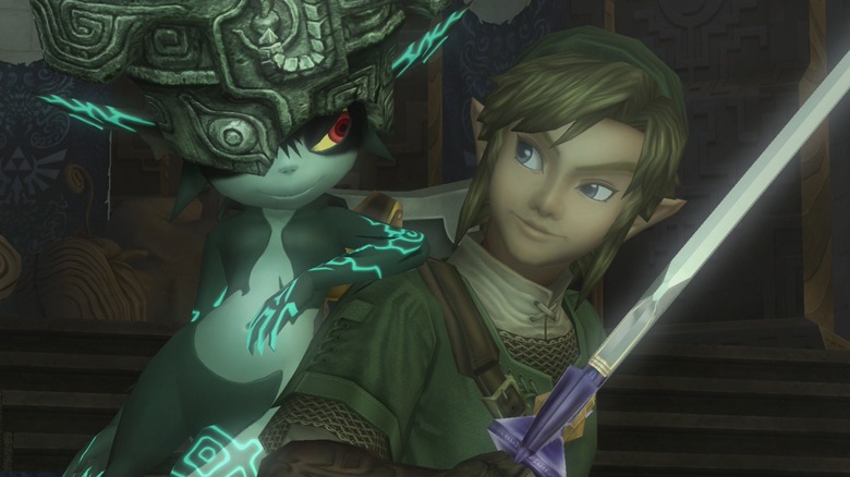 Midna leaning on Link in Twilight Princess