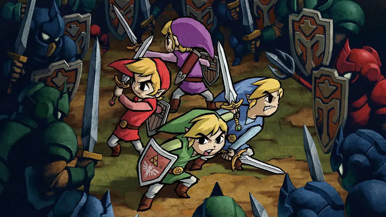 Four Links facing army in Four Swords Adventures