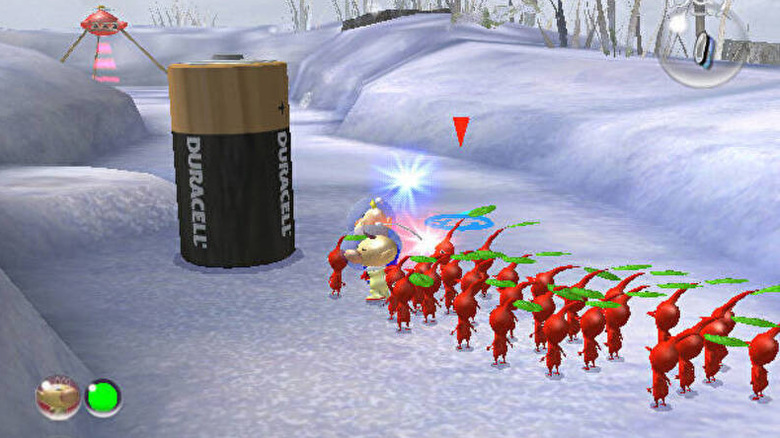 Olimar leads Pikmin to a battery