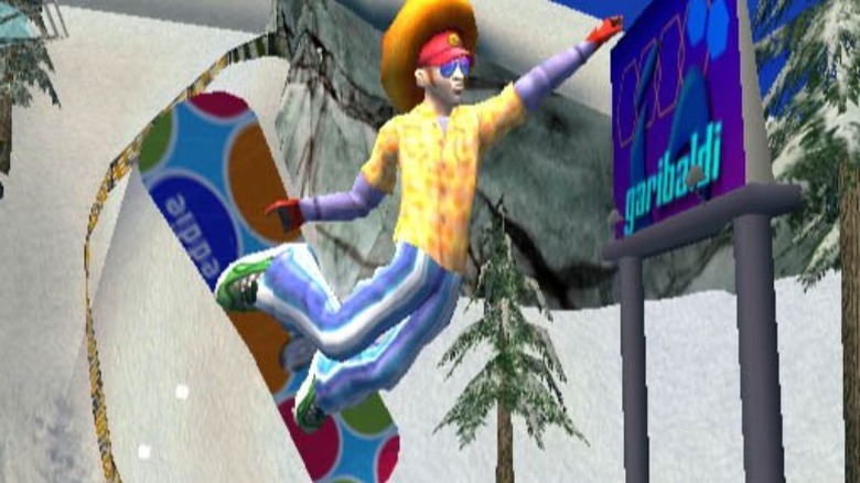 Snowboarder jumping with afro