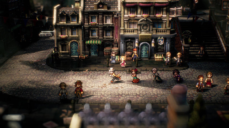 Octopath 2 party running down street