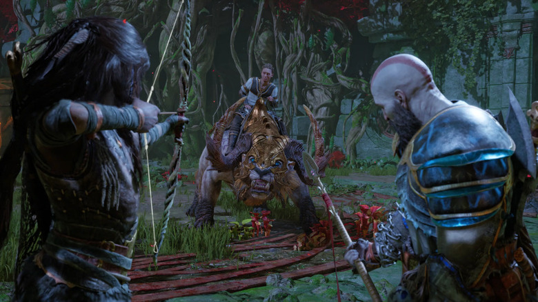 Kratos and Freya fighting Heimdall