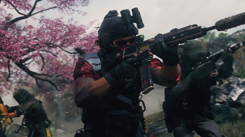 Three operators fighting near trees